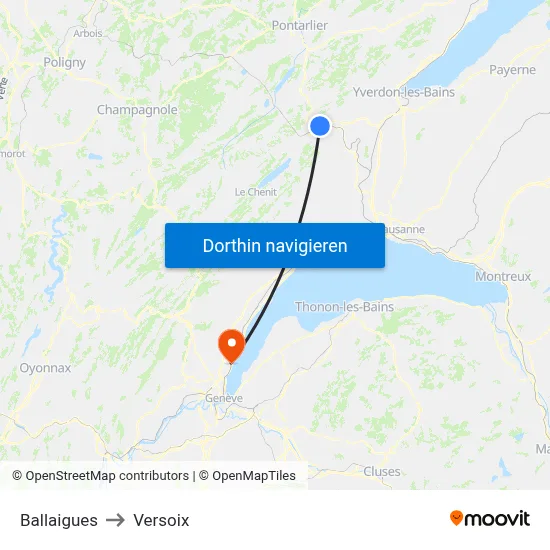 Ballaigues to Versoix map