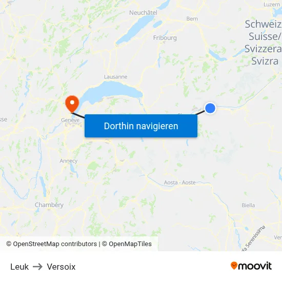 Leuk to Versoix map