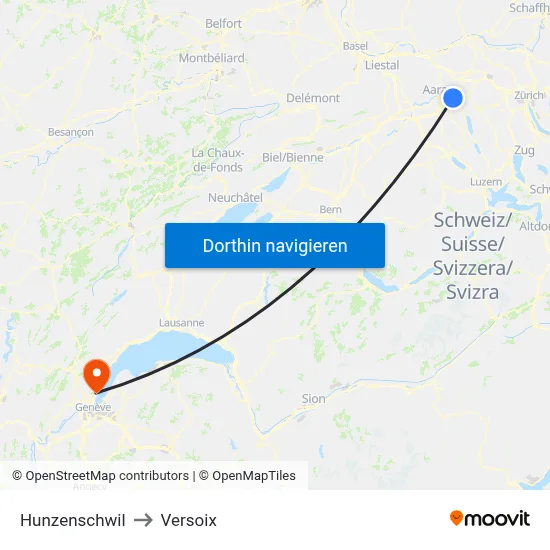 Hunzenschwil to Versoix map