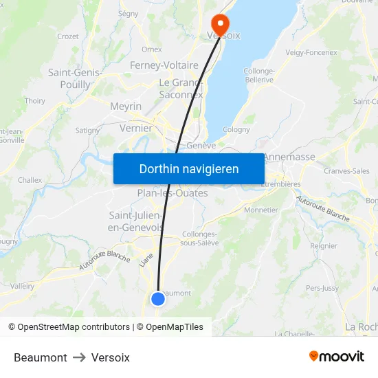 Beaumont to Versoix map
