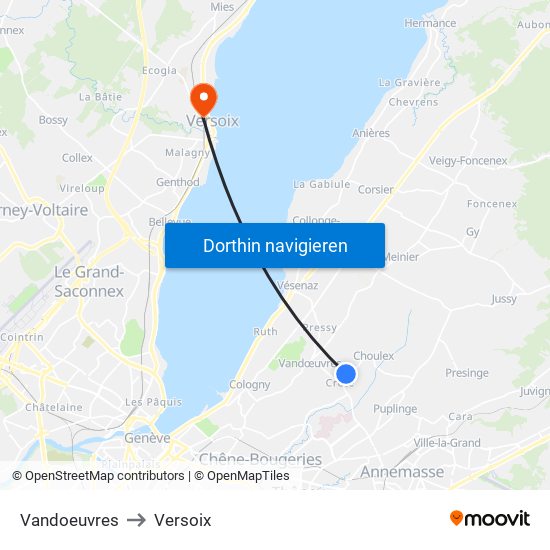 Vandoeuvres to Versoix map