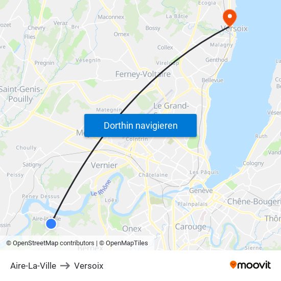 Aire-La-Ville to Versoix map