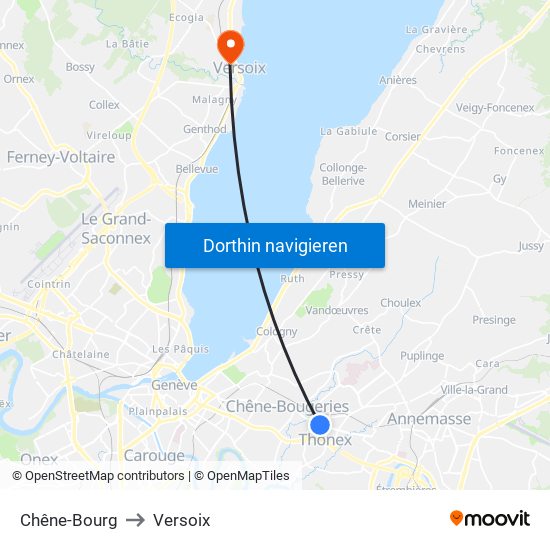 Chêne-Bourg to Versoix map