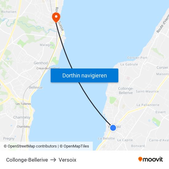 Collonge-Bellerive to Versoix map