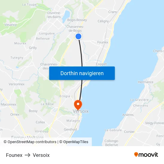 Founex to Versoix map