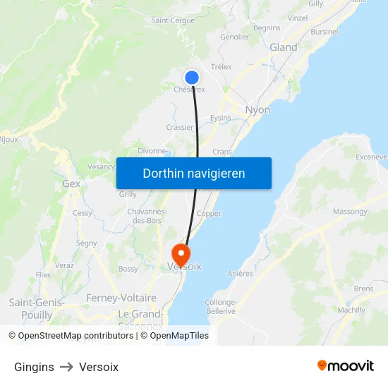 Gingins to Versoix map