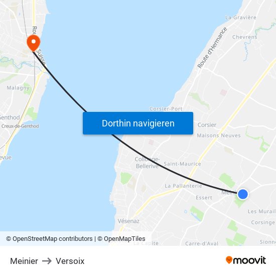 Meinier to Versoix map