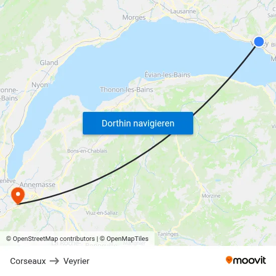 Corseaux to Veyrier map