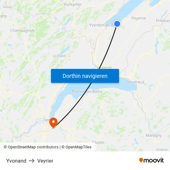 Yvonand to Veyrier map