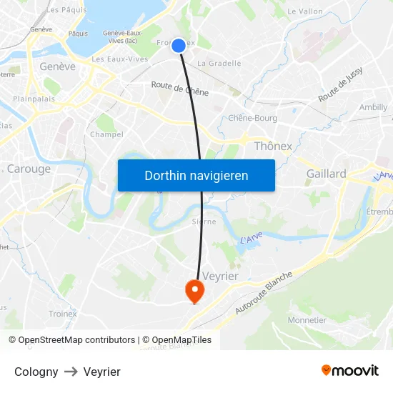 Cologny to Veyrier map
