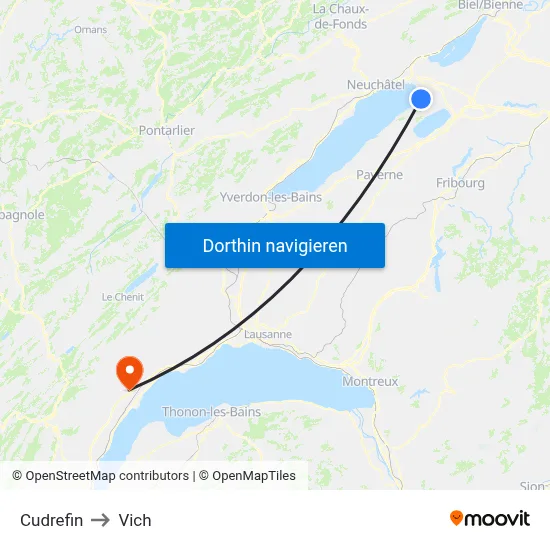 Cudrefin to Vich map