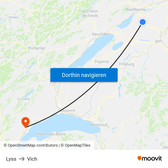 Lyss to Vich map