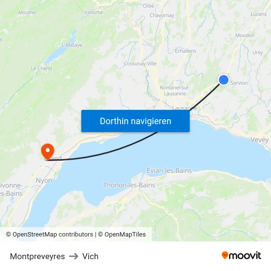 Montpreveyres to Vich map