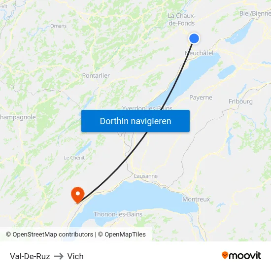 Val-De-Ruz to Vich map