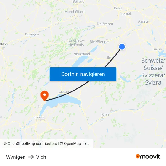Wynigen to Vich map