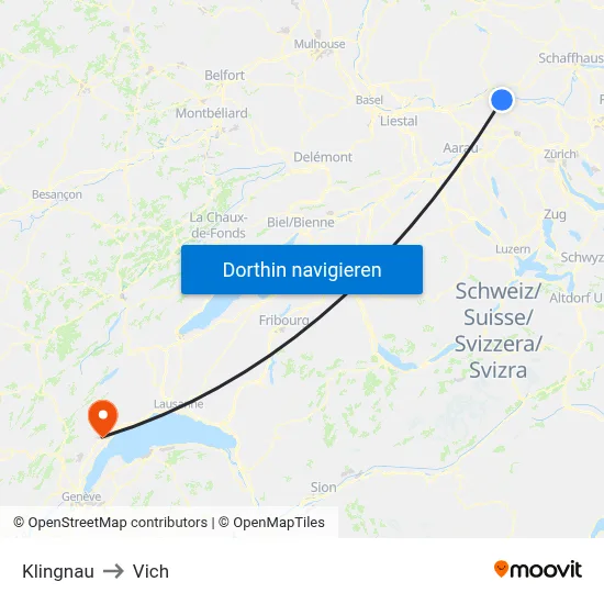 Klingnau to Vich map