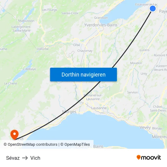 Sévaz to Vich map