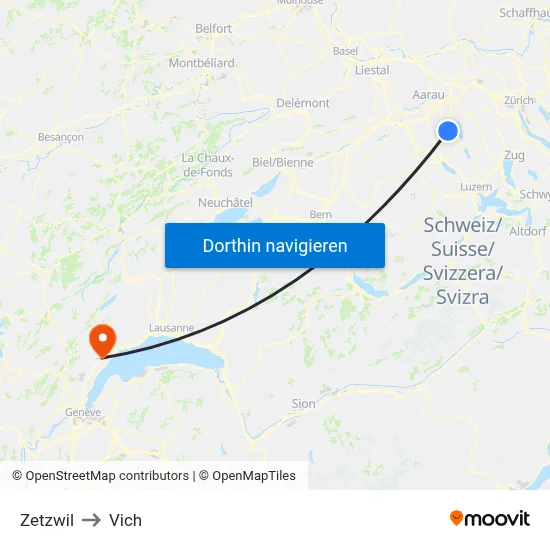 Zetzwil to Vich map