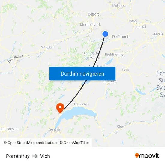 Porrentruy to Vich map