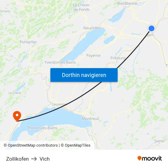Zollikofen to Vich map