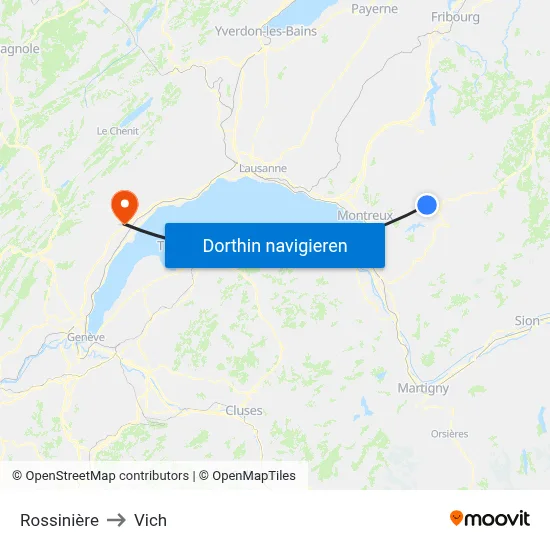 Rossinière to Vich map
