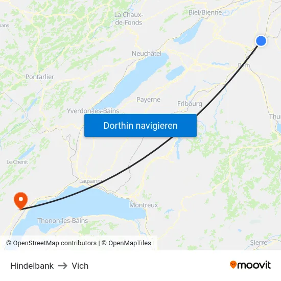 Hindelbank to Vich map