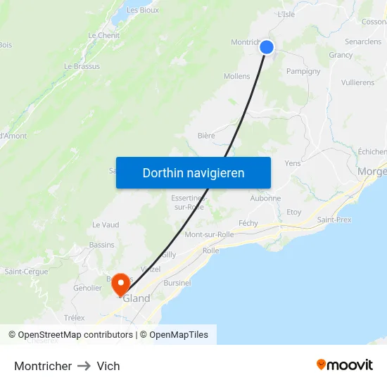 Montricher to Vich map
