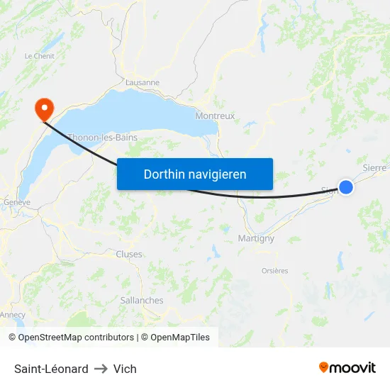 Saint-Léonard to Vich map