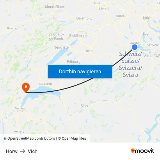 Horw to Vich map