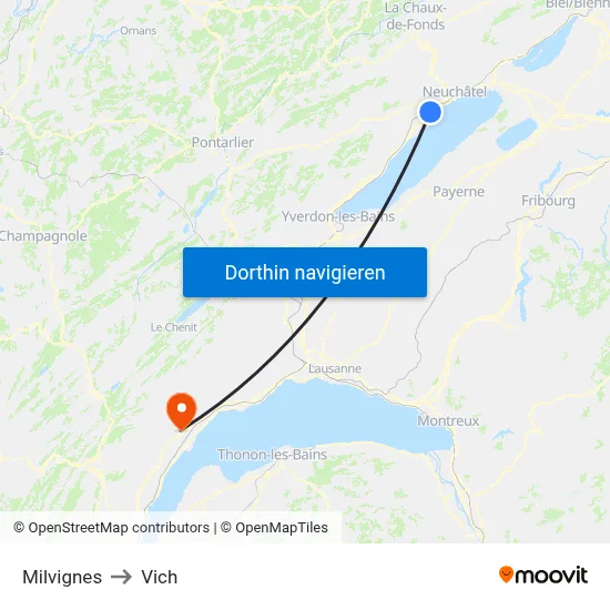 Milvignes to Vich map