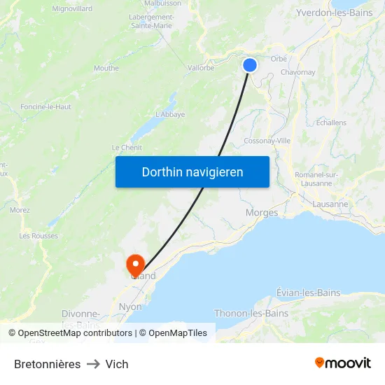 Bretonnières to Vich map