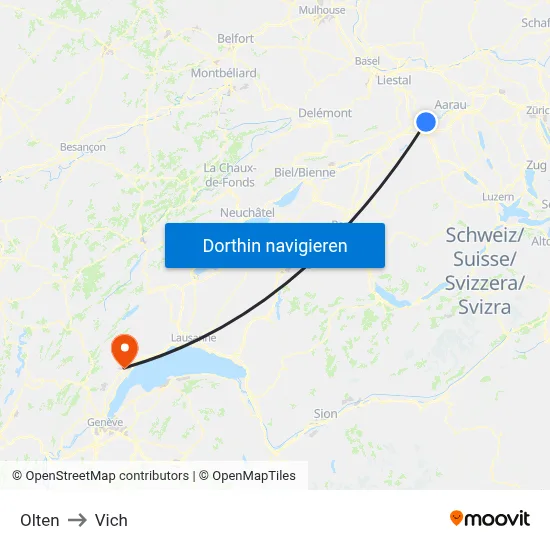 Olten to Vich map