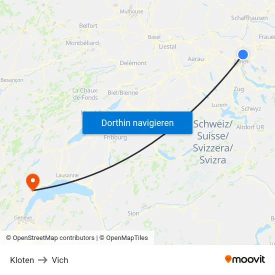 Kloten to Vich map