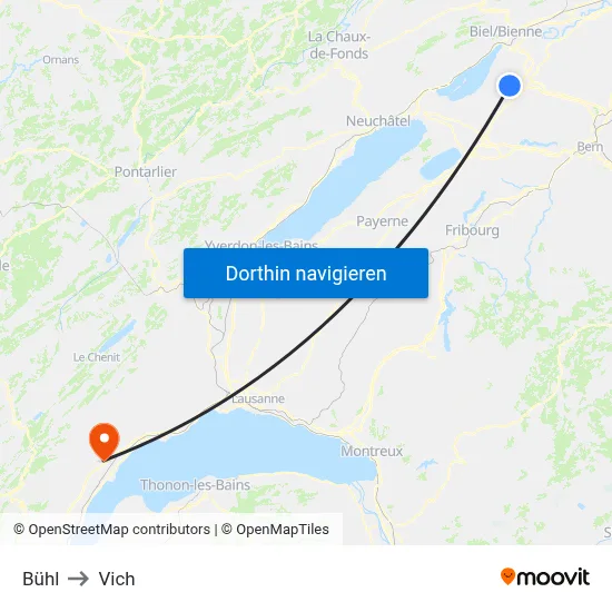 Bühl to Vich map