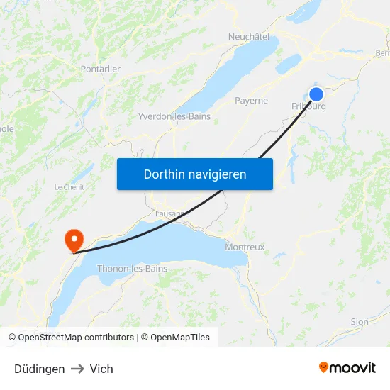 Düdingen to Vich map