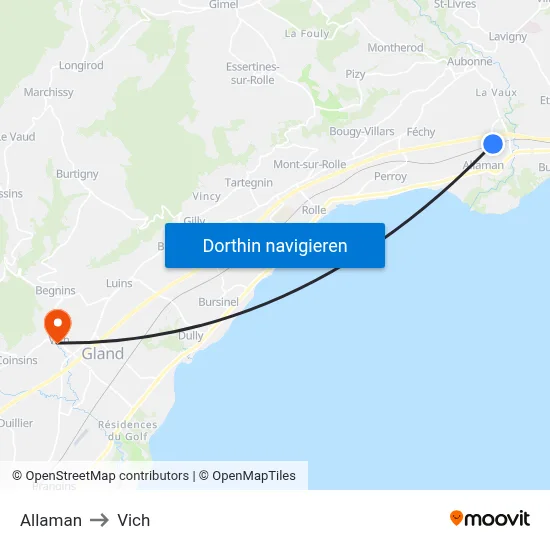 Allaman to Vich map