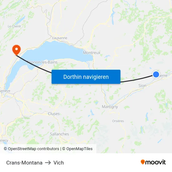 Crans-Montana to Vich map