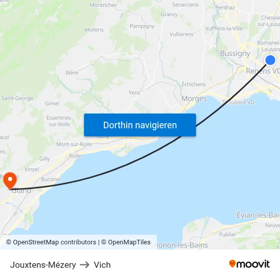 Jouxtens-Mézery to Vich map