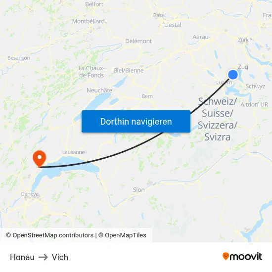 Honau to Vich map