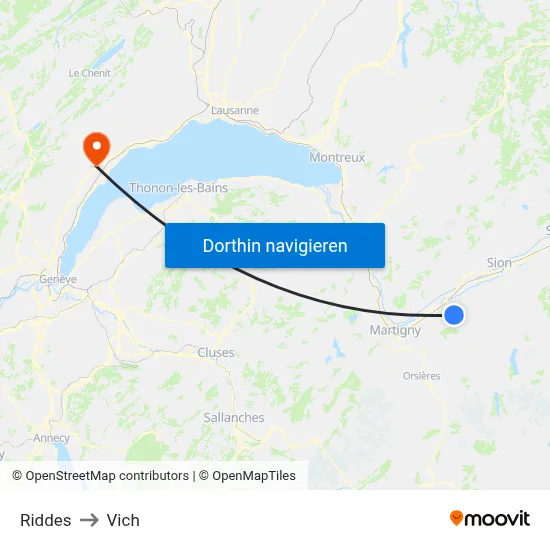 Riddes to Vich map