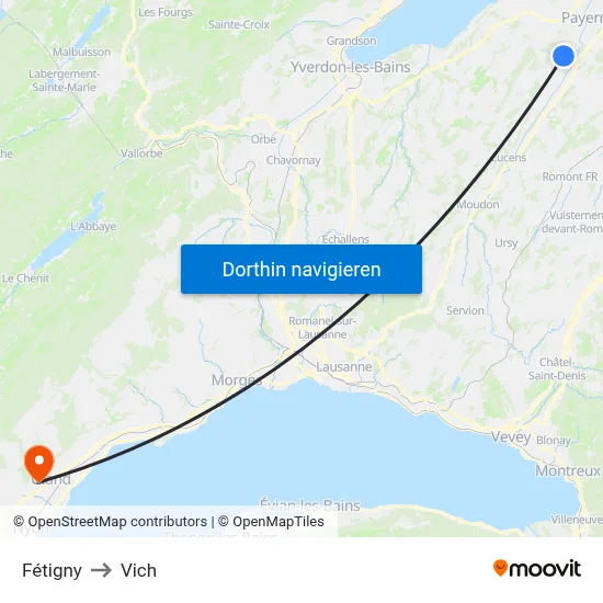 Fétigny to Vich map
