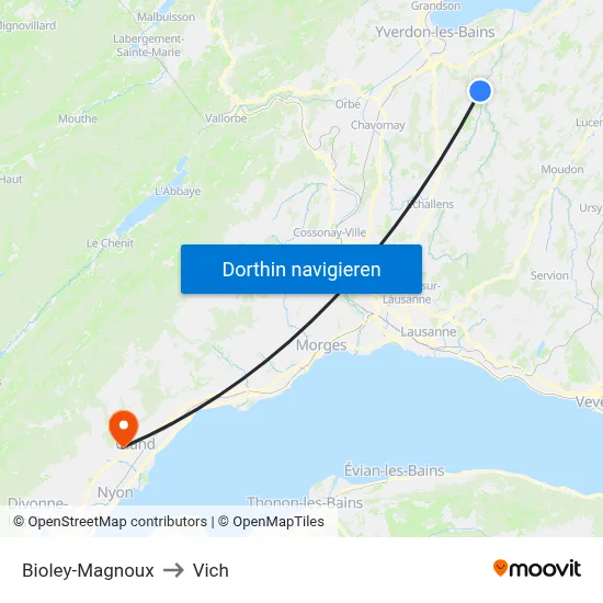 Bioley-Magnoux to Vich map