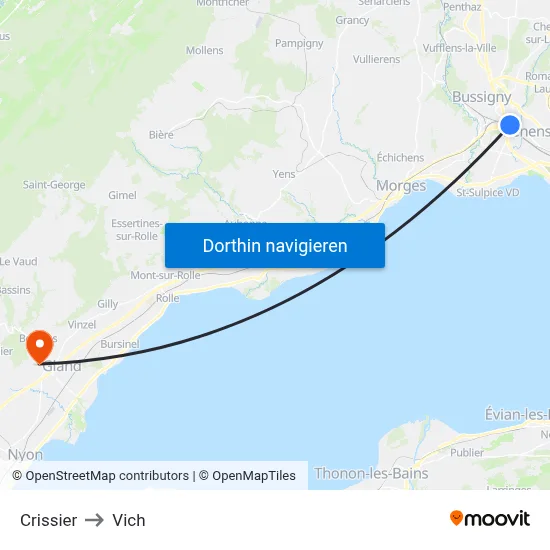 Crissier to Vich map