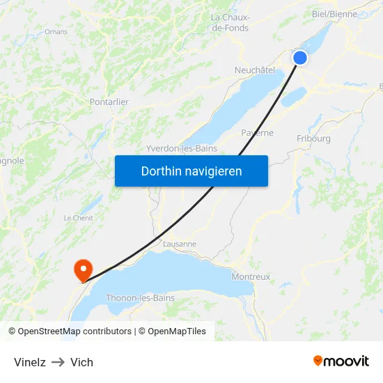 Vinelz to Vich map