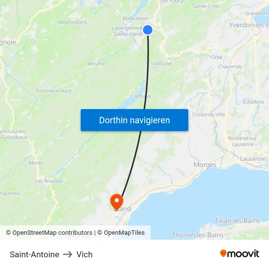 Saint-Antoine to Vich map
