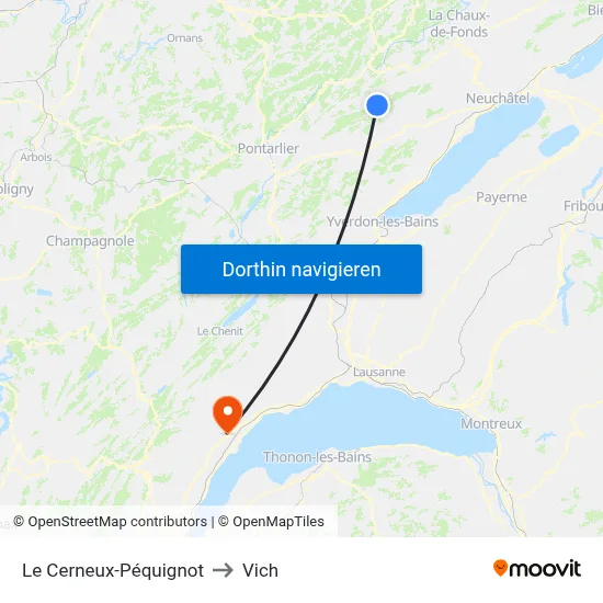 Le Cerneux-Péquignot to Vich map