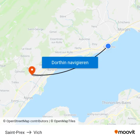 Saint-Prex to Vich map