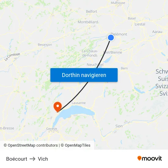 Boécourt to Vich map