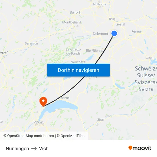 Nunningen to Vich map