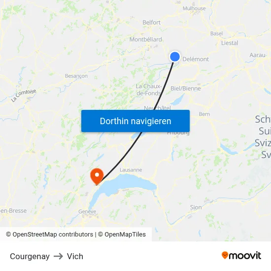 Courgenay to Vich map